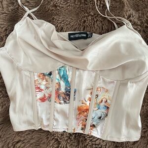 PrettyLittleThing Cream Artistic Print Camisole